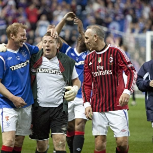 Rangers Legends: Jorge Albertz, Andy Goram, and Mark Hateley Celebrate Historic 1-0 Victory Over AC Milan at Ibrox Stadium