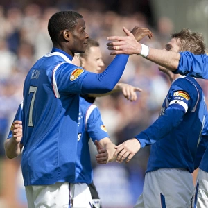 Rangers Maurice Edu and Teamsmates Celebrate Four-Goal Lead Over Dunfermline Athletic in Clydesdale Bank Premier League