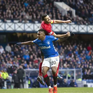 Rangers vs Kilmarnock: Alfredo Morelos vs Gary Dicker - Intense Moment at Ibrox Stadium, Scottish Premiership