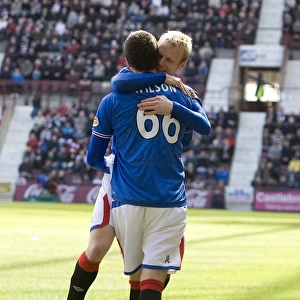Rangers Wilson and Naismith: Celebrating the First Goal in Hearts 1-4 Defeat (Clydesdale Bank Premier League)