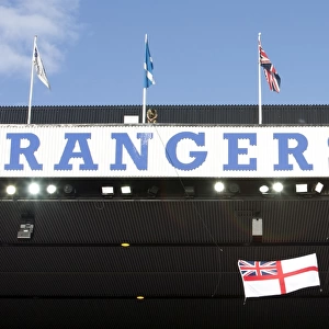 Scottish Cup Victory: Royal Marines Honor Rangers Football Club with Flag Raising at Ibrox Stadium