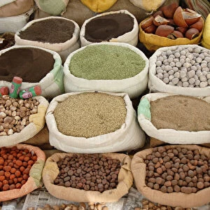 Assorted spices sold at an open market at the village fair, known as Haat