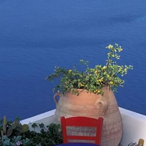 Europe, Greece, Santorini. Terrace with sea view