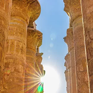Karnak, Luxor, Egypt. Columns of the Great Hypostyle Hall at the Karnak Temple Complex