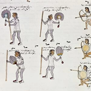 AZTEC CODEX MENDOZA, 1540. Aztec warriors armed with bows and arrows provoking war