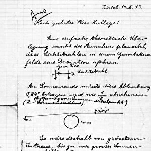 Letter fom Albert Einstein to American astronomer George Ellery Hale, written in Zurich, Switzerland, 14 October 1913, in which the German-born physicist described the bending of light in a gravitational field and the suns deflection of light from a star