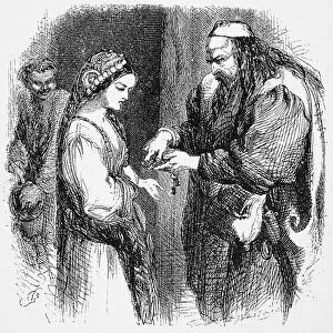 MERCHANT OF VENICE. Shylock and his daughter Jessica (Act II, Scene V). Engraving, 1881, after Sir John Gilbert for William Shakespeares Merchant of Venice