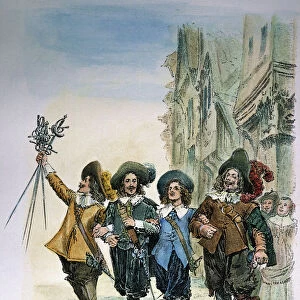 THREE MUSKETEERS. D Artagnan, Athos, Aramis, and Porthos: illustration from a late 19th c