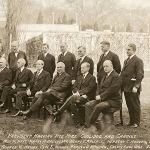 President Warren Harding and Vice President Calvin Coolidge, seated, third and second from right, with the Harding cabinet in Washington, D. C. c1921
