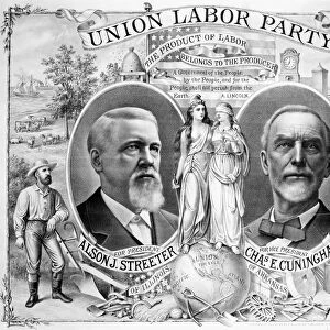 PRESIDENTIAL CAMPAIGN, 1888. Alson J. Streeter and Charles E. Cunnigham as the Union Labor Party candidates for President and Vice President. Lithograph campaign poster, 1888, by Kurz & Allison