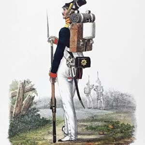 PRUSSIAN SOLDIER, 1830. Infantryman of the First Battalion of the Third Militia