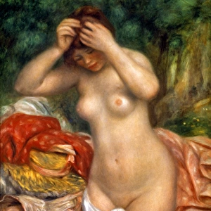 RENOIR: BATHER Arranging Her Hair, 1893. Canvas, by P. A. Renoir