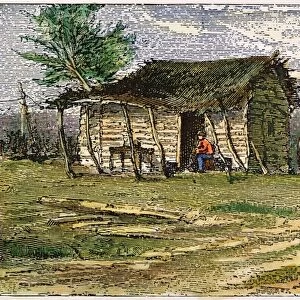 TEXAS: RANCHERs CABIN 1875. A ranchers cabin in Texas. Wood engraving from a Missouri Pacific Railway guide, c1875