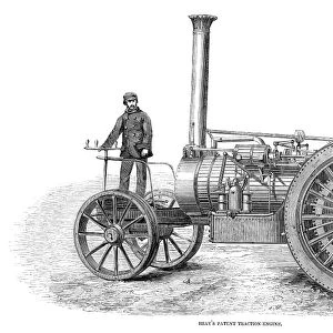 TRACTION ENGINE, 1858. Brays patent traction engine. Wood engraving, English, 1858