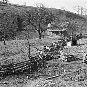 VIRGINIA, 1940. Rail fence and farm home near Luray, Virginia. Photograph by Marion Post Wolcott