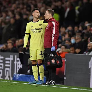 Arsenal's Ricky O'Donoghue Attends to Injured Gabriel Martinelli during Crystal Palace vs Arsenal (2021-22)
