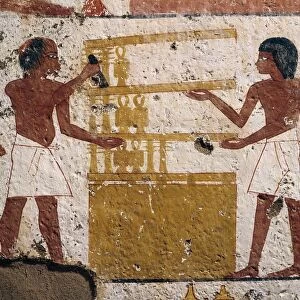 Egypt, Luxor, West Thebes, Valley of the Nobles. Tomb of Nenamon and Ipuki. Fresco depicting carpenters at work. (New Kingdom, Dynasty XVIII)