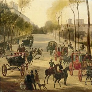 Italy, Rome, carriage rides in Pincio Gardens, Unknown artist, painting