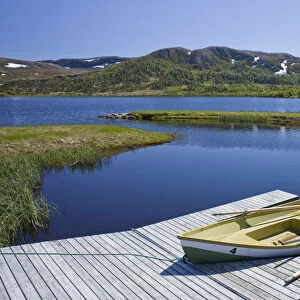 Fishing boat on the clear lake Almotjonna, Denstad, Norway, Scandinavia, Europe