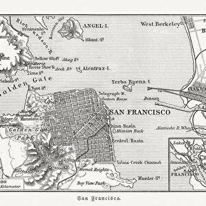 Historical map of San Francisco and surroundings, woodcut, published 1897