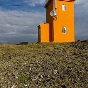 Lighthouse near Grindavik, Reykjanesskagi, Southern Peninsula or Reykjanes, south coast, Iceland