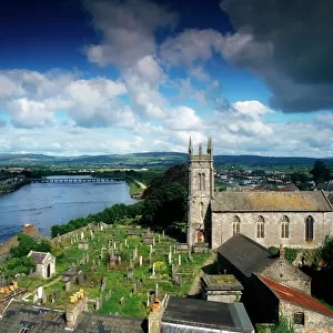View of Limerick city over St Marys Cathedral and River Shannon, County Limerick, Ireland