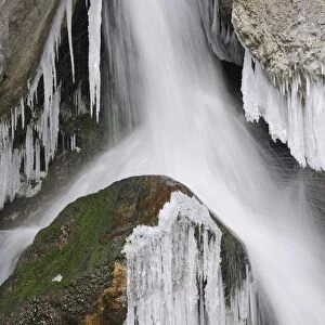 Water and ice, Mirafaelle waterfalls, Pernitz, Piestingtal valley, Lower Austria, Austria, Europe