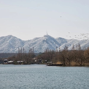 The West Lake against snow-covered hills, Hangzhou, China