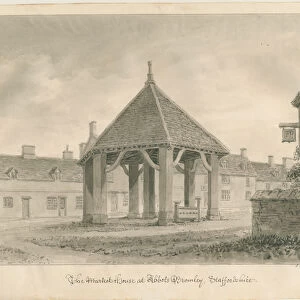 Abbots Bromley - Market House and Stocks: sepia drawing, 1839 (drawing)