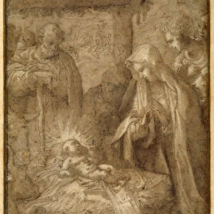 The Adoration of the Shepherds (metalpoint, pen & ink with wash and gouache on paper)