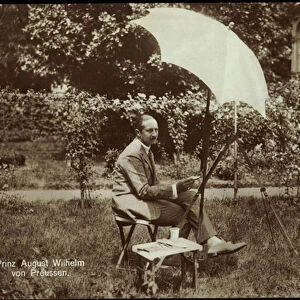 Ak Prince August William of Prussia in the garden, parasol (b / w photo)