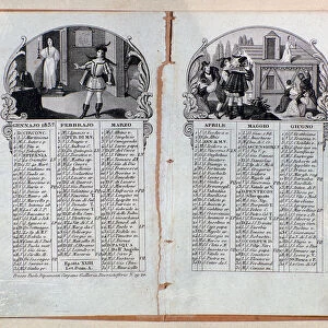 Almanac calendar of the year 1837 decorated scenes of the opera La sonnambula