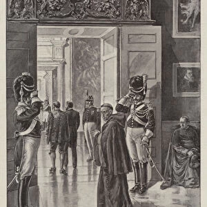 The Arrival at the Vatican of an Inquirer after the Popes Health (engraving)