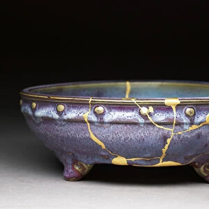 Bulb bowl (stoneware with blue and purple glazes)