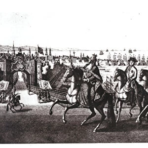 Catherine II (1729-96) the Great, riding into one of the ports in the Crimea captured