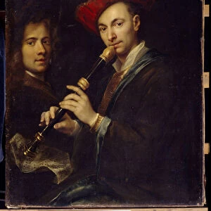 Flutiste (Flautist). Portraits d un musicien et d un comedien. Peinture de Jan ou Johann Kupetzki (Kupecky, Kupezky, Kupetzky, Kupecki, Kopecki, 1666 ou 1667-1740), huile sur toile. Art tcheque, 18e siecle, art baroque. State A