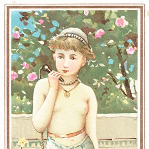 GIrl with skipping rope, New Year Card (chromolitho)
