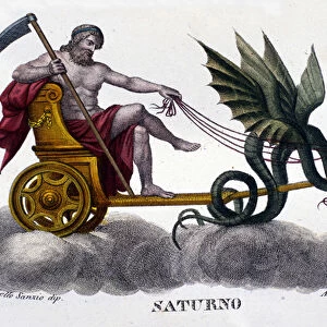 The God Saturn (or Cronos) on a tank fired by two dragons