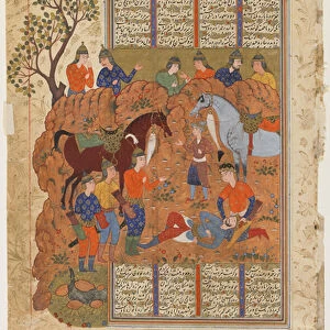 Iskandar comforts the dying Darab from a Shahnama (Book of kings), c