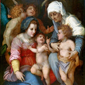 Madonna and Child with Saint Elizabeth, Saint John and two angels Painting on wood by