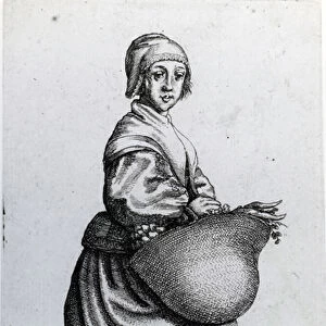 Maid returning from market, 1640 (etching)