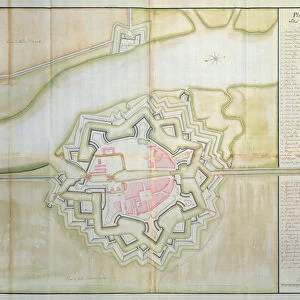 Map of Sas van Gent, Netherlands, 1747 (pen, ink & w / c on paper)