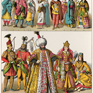 Moorish and Turkish Dress, c. 1500, from Trachten der Voelker, 1864 (colour