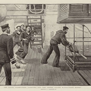 The Naval Manoeuvres, carrying out the Order, "Close Water-Tight Doors"(engraving)