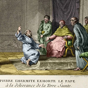 Peter the Hermit exhorts Pope Urban II to the deliverance of the Holy Land in 1093