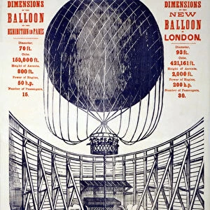 Poster promoting "Aerial Voyages over London", pub. 1867 (Colour Lithograph)