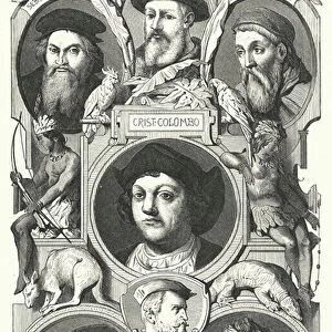 Prominent figures of the Age of Discoveries (engraving)