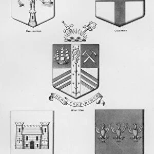 Public arms: Carlingford; Coleraine; West Ham; Charleville; Carnarvon (engraving)