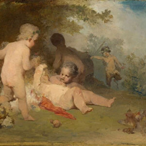 Putti and a Young Satyr in a Forest Glen, 1861 (oil on canvas)