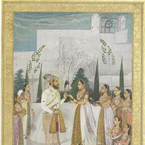 Shah Jahan Presents Jewels to a Princess, 18th century (pigment, gold, paper)